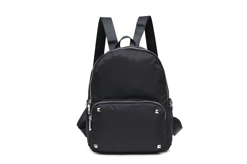 Classic waterproof rivet backpack/travel backpack/student schoolbag multi-color optional#1007 - กระเป๋าเป้สะพายหลัง - วัสดุกันนำ้ สีดำ