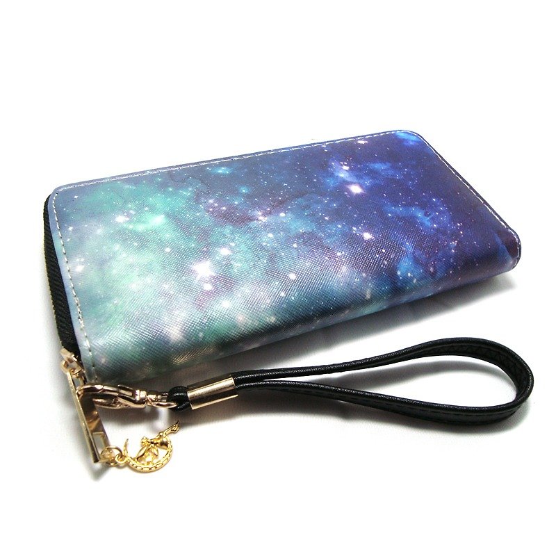 Female long clip - hand dye stars - bright (green) - Wallets - Genuine Leather Green