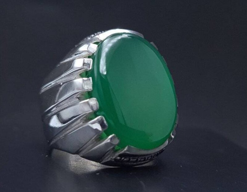 Rare Unheated Green Yemeni aqeeq ring for men Natural Yamani hakik rings gift - 戒指 - 寶石 綠色