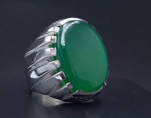 gemsjewelrings Rare Unheated Green Yemeni aqeeq ring for men Natural Yamani hakik rings gift