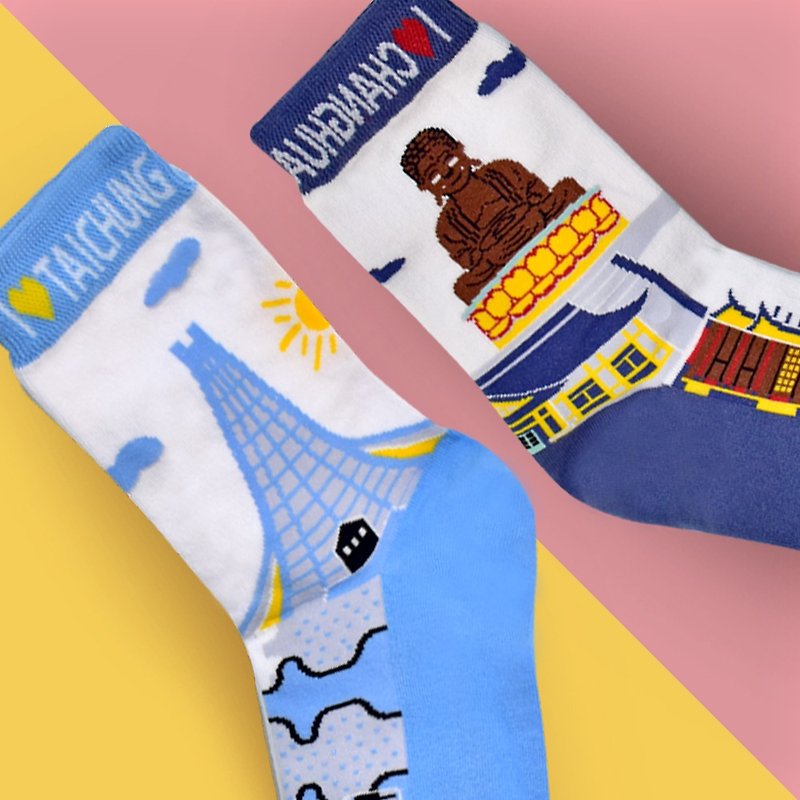 Double socks set-Tainan SOCKS+Changhua SOCKS - Socks - Cotton & Hemp Blue