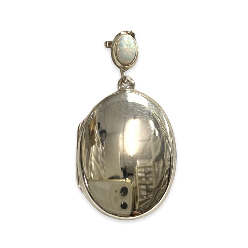 Classic Oval Memorial Locket Pendant White Gilson Opal 925 Sterling Silver - 項鍊 - 純銀 銀色