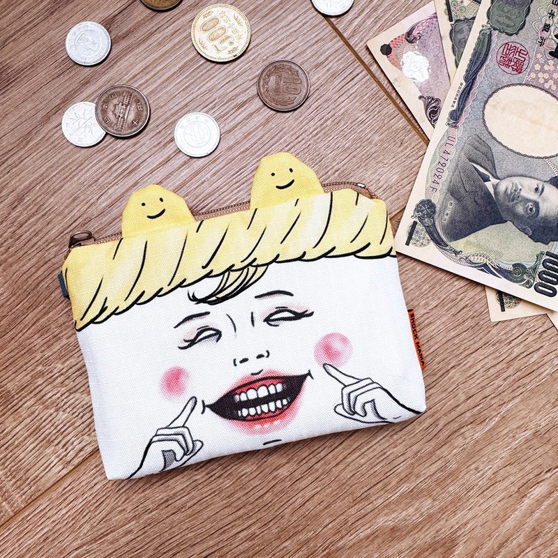 NEW Smiling Egg Pouch Card Holder & Coin Purse - ที่ใส่บัตรคล้องคอ - เส้นใยสังเคราะห์ สีเหลือง