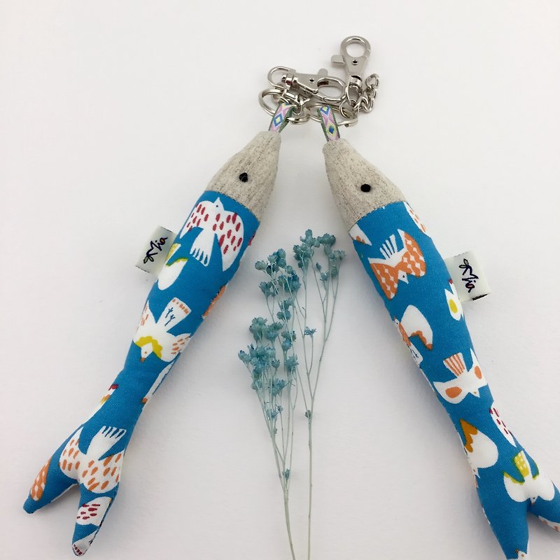 Colored Birds - Fish Fish Charm / Key Ring (with metal hook) - Charms - Cotton & Hemp 