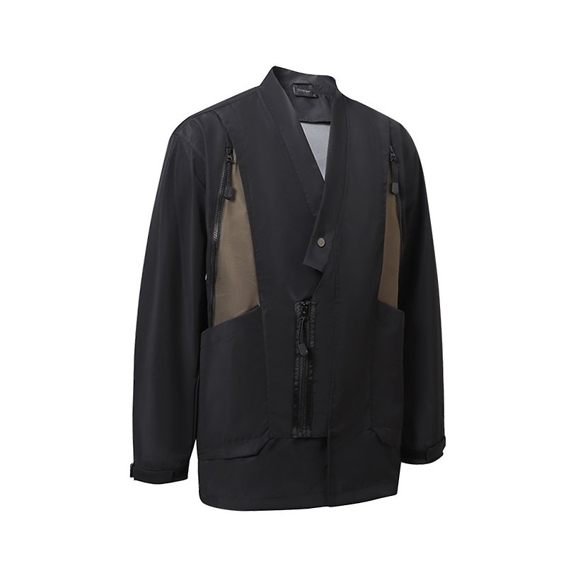 Functional robe, long-sleeved jacket, outdoor soft-shell waterproof windbreaker, mid-length coat and kimono - Men's Coats & Jackets - Other Materials Black