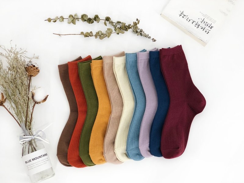 //Daily color// 3/4 pure cotton pit strip Korean socks: women's socks - Socks - Cotton & Hemp Multicolor