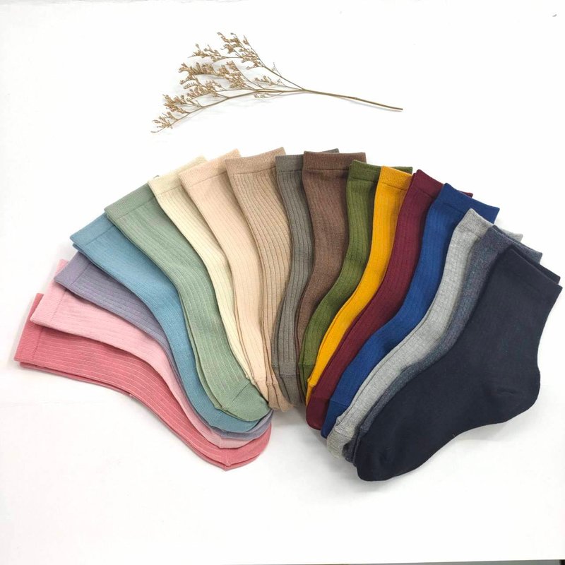 //日常色//韓版純棉坑條中筒襪 親子襪 - 襪子 - 棉．麻 多色