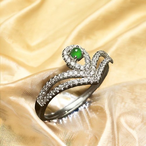 瓔珞珠寶盒 E.L.Jewelry Box 冰綠翡翠蛋面皇冠設計款戒指 925純銀 | 天然翡翠A貨 | 送禮