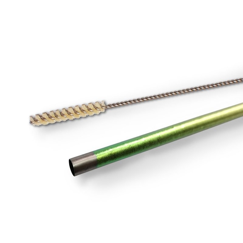 [Made in Japan Horie] Titanium Love Earth-Pure Titanium ECO Environmental Straw Straw-Emerald Green + Straw Brush with Log Handle - Reusable Straws - Other Materials Green