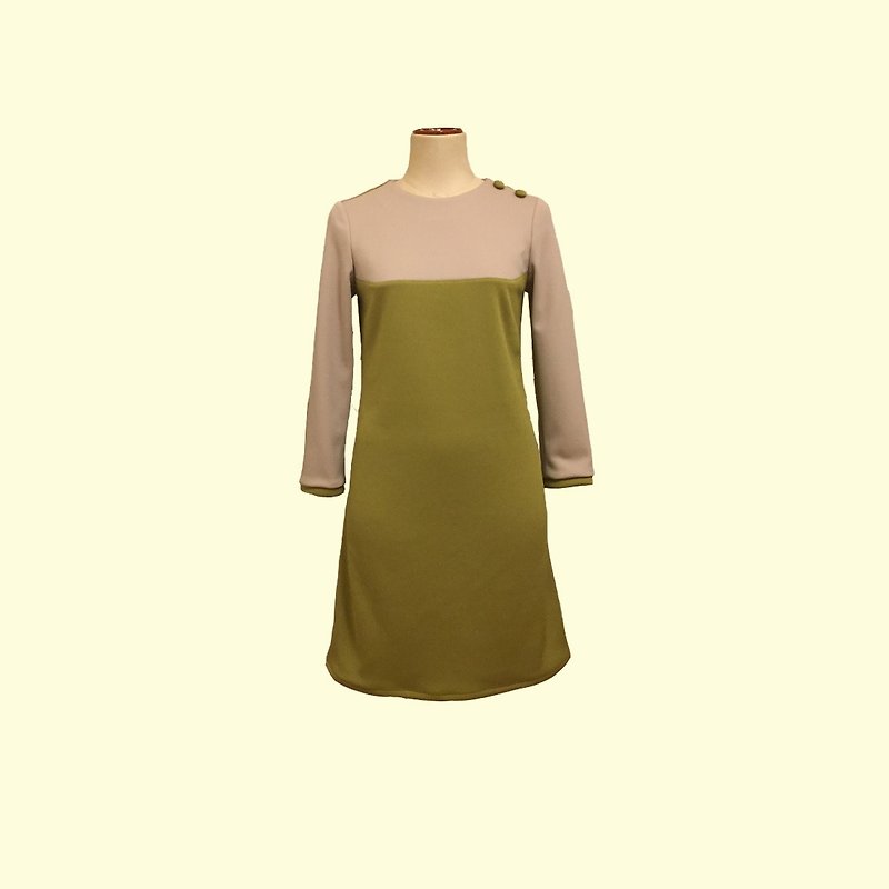 retro one-piece dress mimi2 - ชุดเดรส - เส้นใยสังเคราะห์ สีกากี