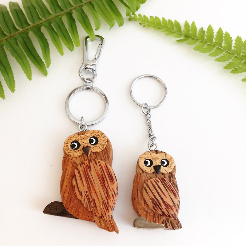 [Owl Series  -  September]手作り木製キーリング/チャーム - キーホルダー・キーケース - 木製 ブラウン