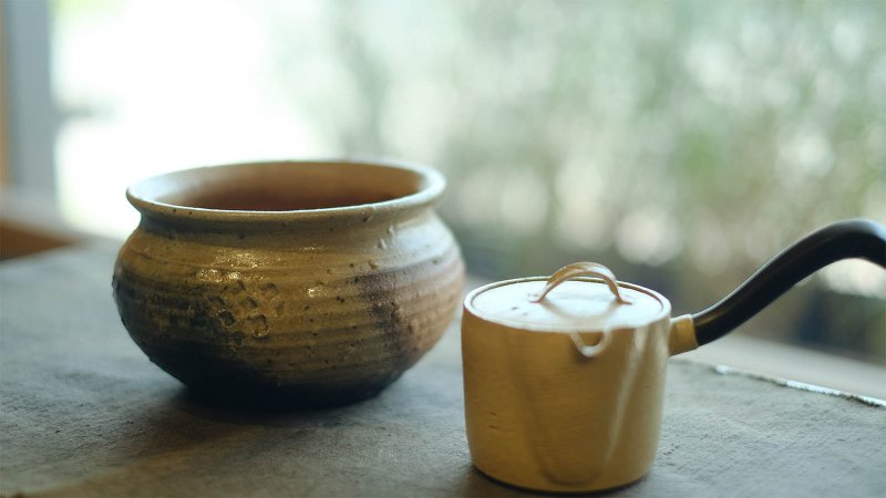 日本古美術 美濃燒織部釉 水方 水盂 茶洗 - 茶壺/茶杯/茶具 - 陶 