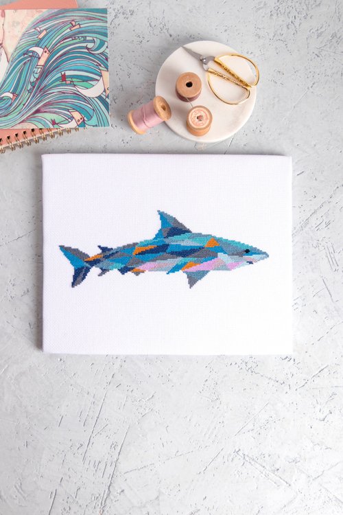 Velvet Pony Geometric Shark Cross Stitch PDF Pattern 十字繡