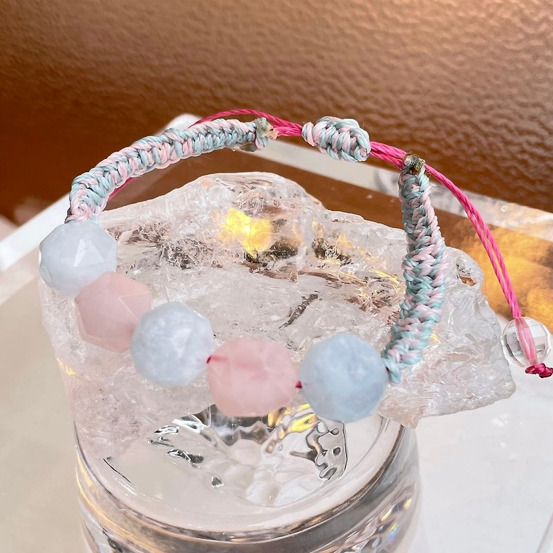Rose Quartz Aquamarine Natural Crystal Bracelet Strap Japan Direct Mail Gift 2024 New Year - สร้อยข้อมือ - คริสตัล สึชมพู