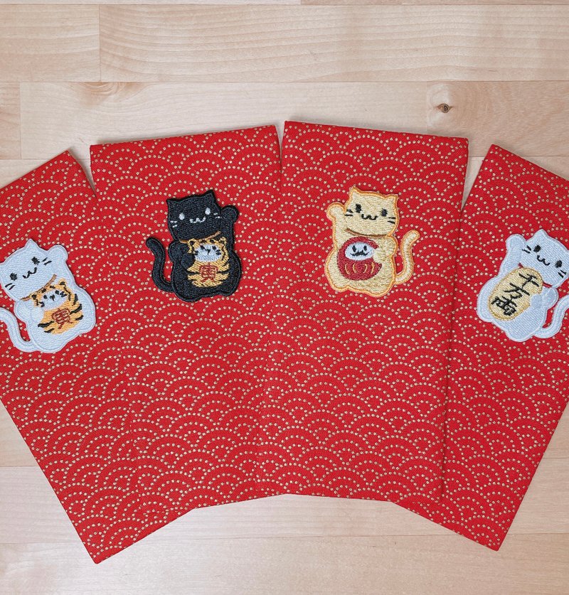 [Tiger Lucky Cat Red Packet] New Year Red Packet Hot Stamping Embroidered Red Packet Bag - กระเป๋าใส่เหรียญ - ผ้าฝ้าย/ผ้าลินิน สีแดง