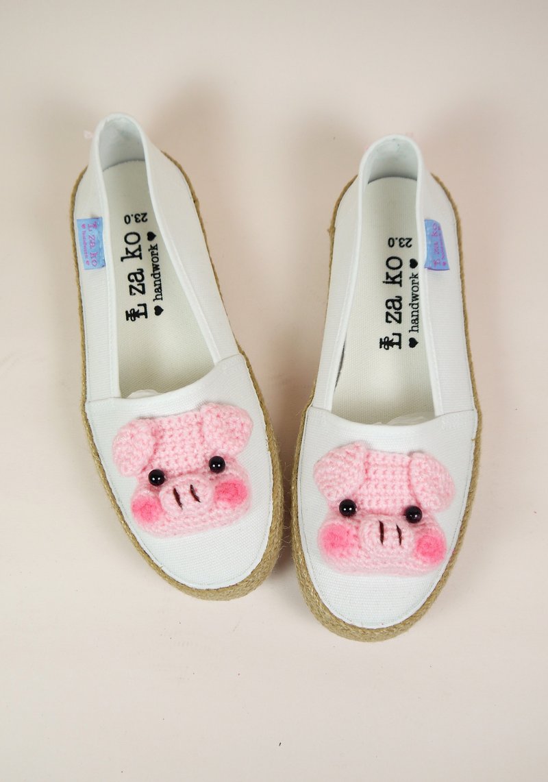 White cotton hand made canvas shoes, new spring pig models have a woven section - Women's Casual Shoes - Cotton & Hemp Pink