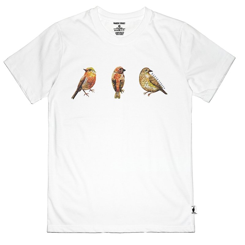 英國潮流品牌【Baker Street 貝克街】男裝．純棉．短袖潮T．鳥兒C款．Birds Printed T-shirt - T 恤 - 棉．麻 白色