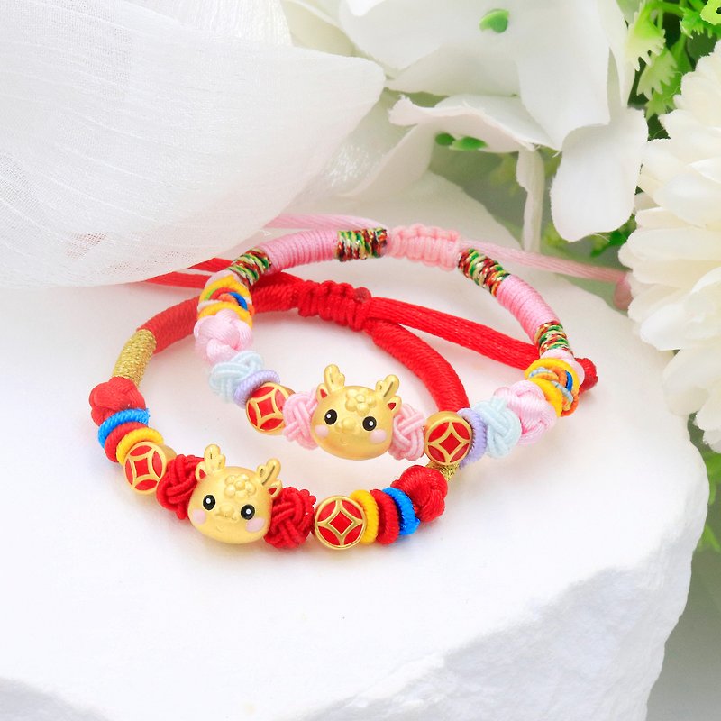 Kimura's original moon gift/gold ancient coin blush dragon moon bracelet/newborn/one-year gift - Baby Accessories - 24K Gold Red