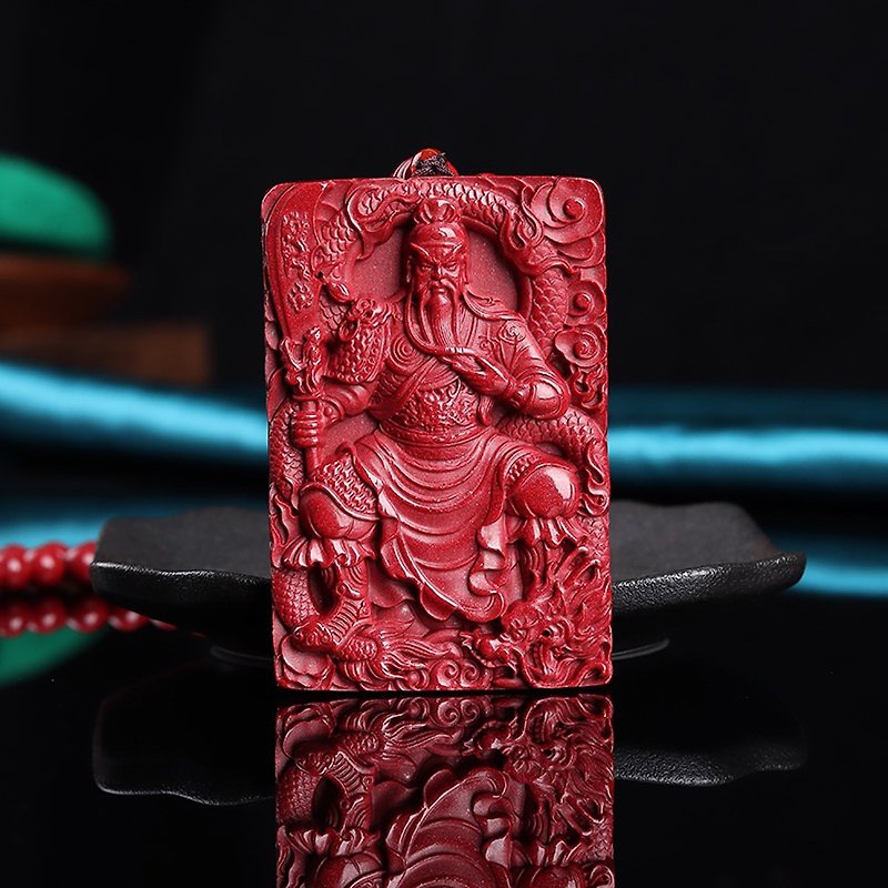 Natural raw ore cinnabar purple gold sand Guan Gong pendant boutique original cinnabar content is as high as 95 or more - Necklaces - Gemstone 