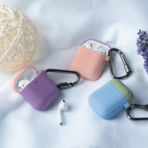 AHAStyle 官方品牌店 AirPods 1&2代【厚盾系列】撞色掛鉤矽膠保護套