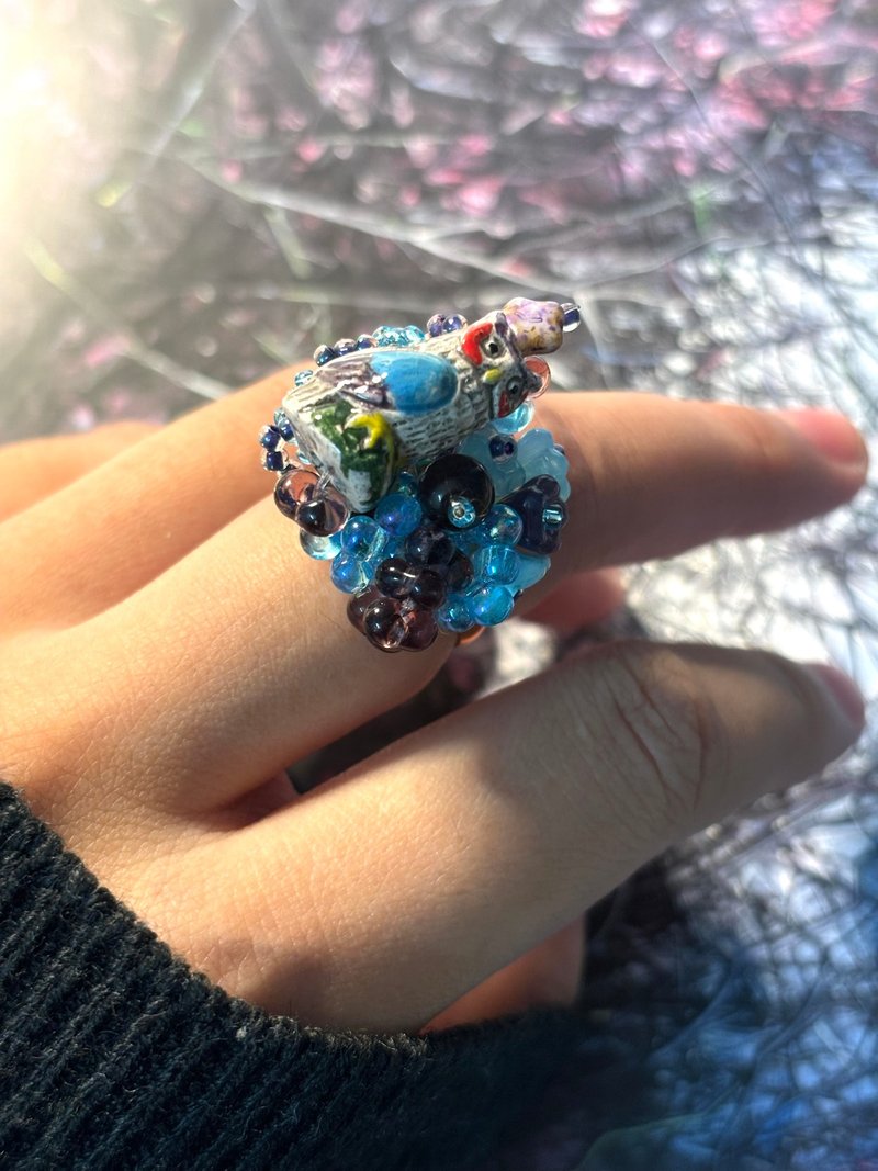 Lucky owl ring animal ring beaded ring handmade ring - General Rings - Glass Multicolor