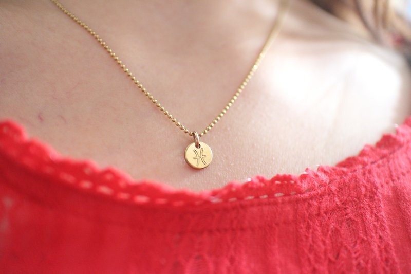 Horoscope sign-brass necklace-Pisces - สร้อยคอ - ทองแดงทองเหลือง สีทอง