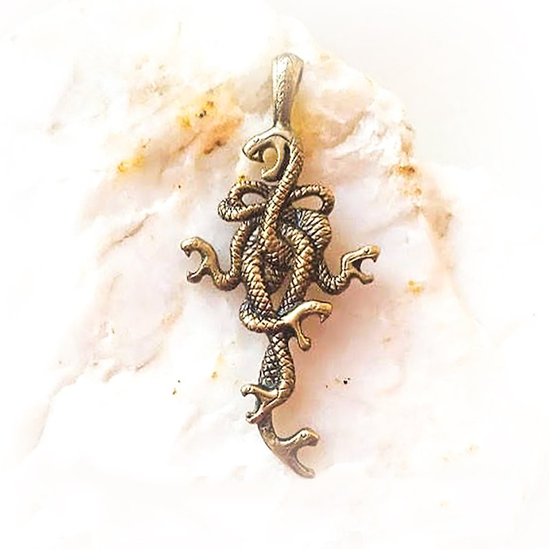 Handmade bronze snake cross pendant,intertwined snakes necklace pendant ...