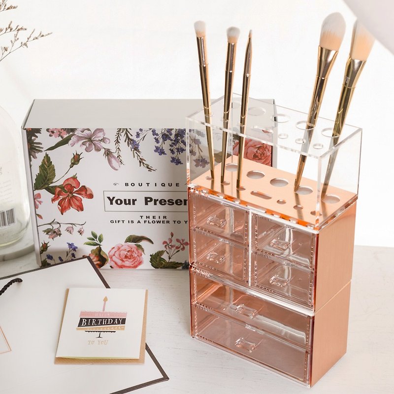 Rose Gold Beauty Brush Storage Set Gift Box Packaging Girlfriend Gift - Storage - Acrylic Gold