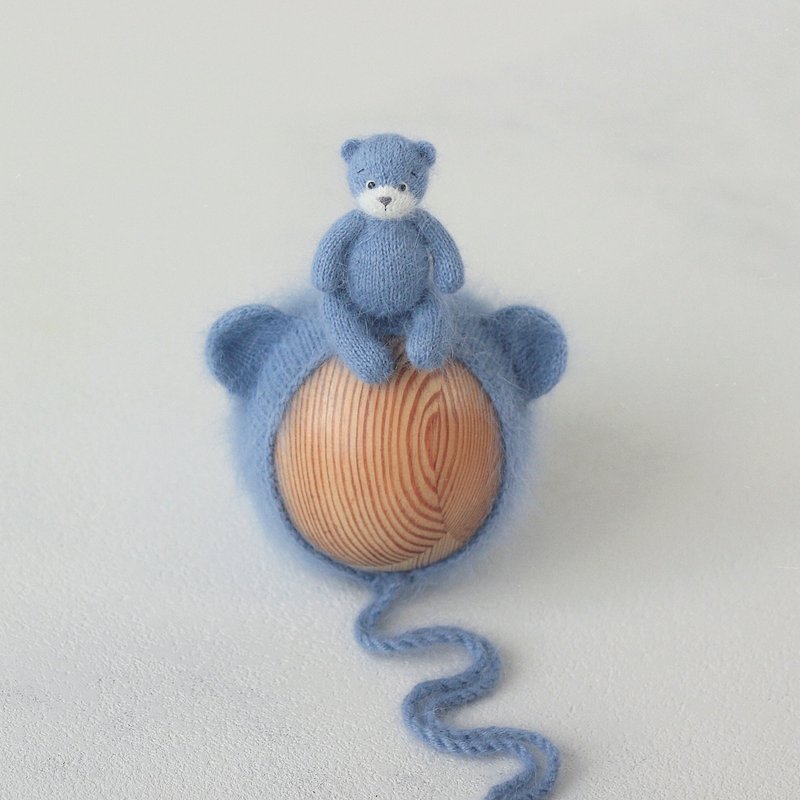 Newborn set: bear-toy + bonnet - Kids' Toys - Wool Blue