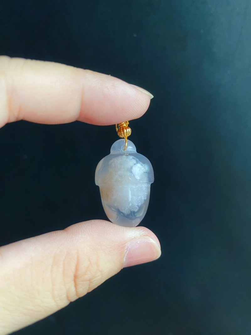 櫻花瑪瑙 小清新 栗子 項鍊 天然石 禮物 獨一無二 招財平安 吊墜 - 項鍊 - 水晶 白色