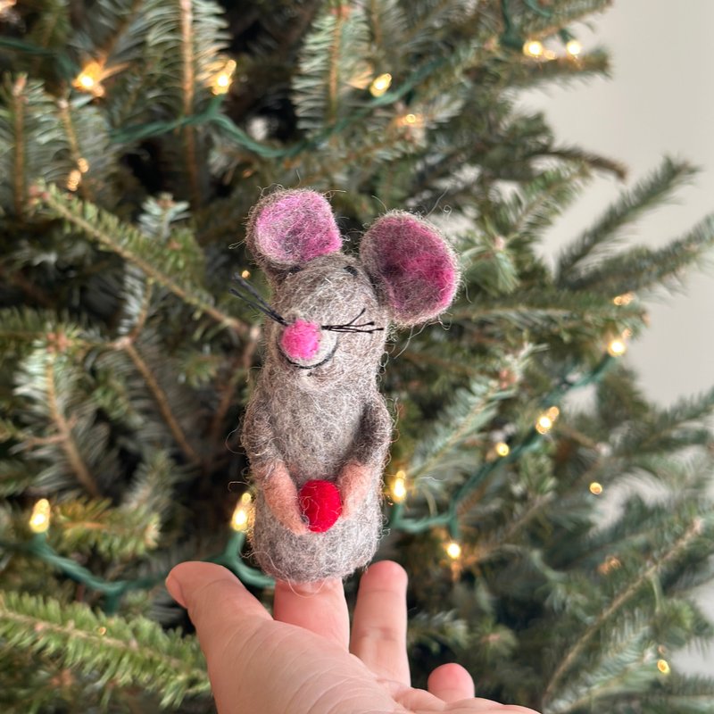 Wool Felt Finger Puppet - Red Nosed Mouse - Kids' Toys - Wool 