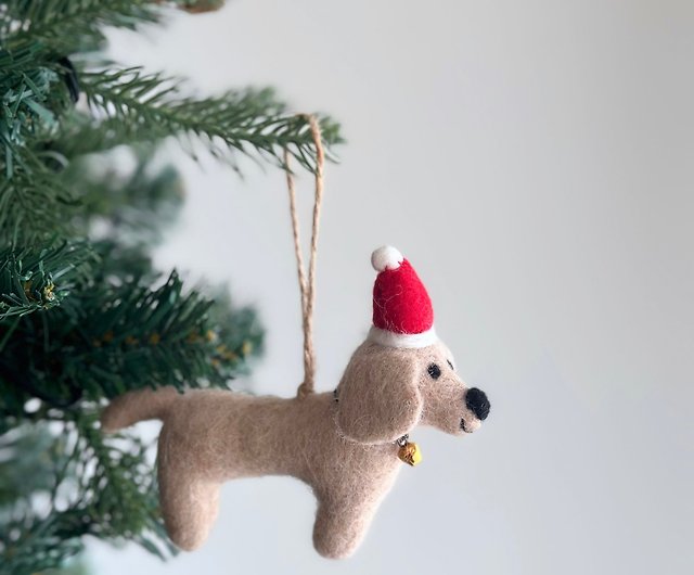 羊毛フェルト 犬 クリスマス ツリー 置物 - おもちゃ/人形