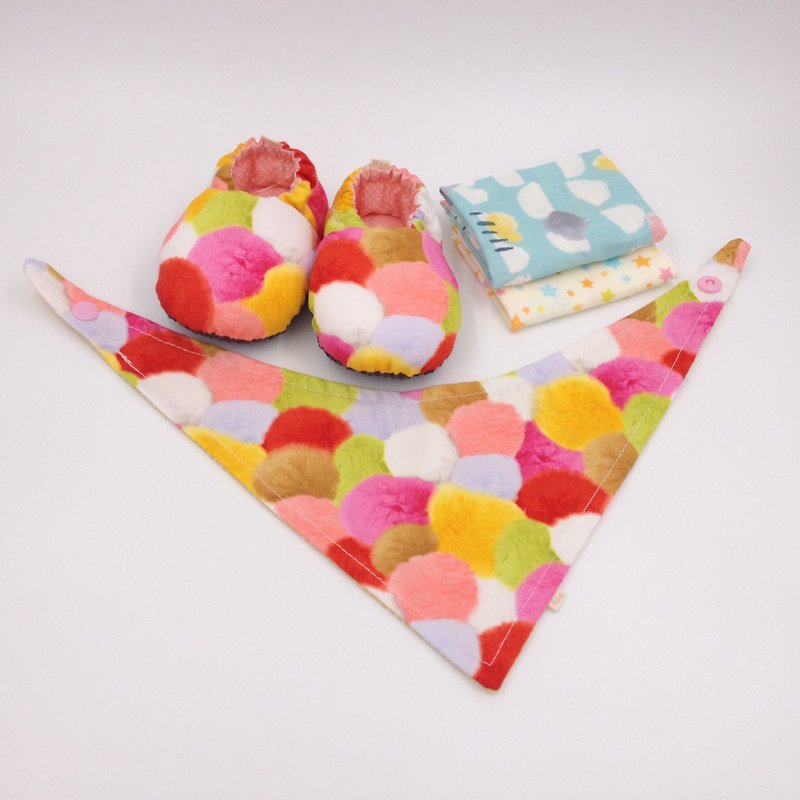 HBS degree 晬 baby gift box - pink Punta ball (toddler shoes, handkerchief, scarf) - ของขวัญวันครบรอบ - ผ้าฝ้าย/ผ้าลินิน สีแดง