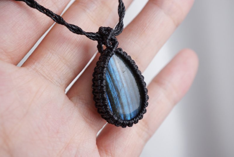 拉長石 蠟線編織頸繩 - 項鍊 - 寶石 藍色