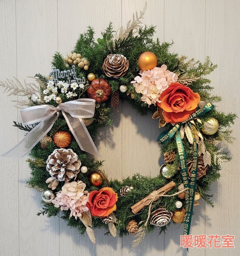 豐盛典藏 永生玫瑰聖誕花圈 - 乾燥花/永生花 - 植物．花 