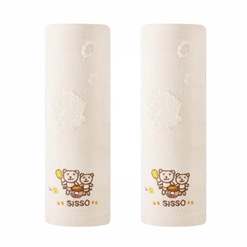 [SISSO organic cotton] organic cotton HONEY bear gauze silk flower square scarf (set of two) - Towels - Cotton & Hemp White