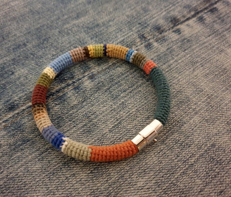Mens Boho Bracelet, Multi Color Crochet Mens Bangle, Gift for Him - 手鍊/手環 - 繡線 多色