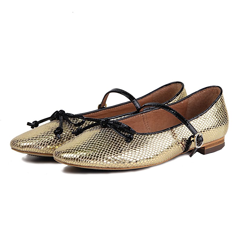 mary janes leather flats Galaxy W1073 Gold Leather - รองเท้าบัลเลต์ - หนังแท้ สีทอง