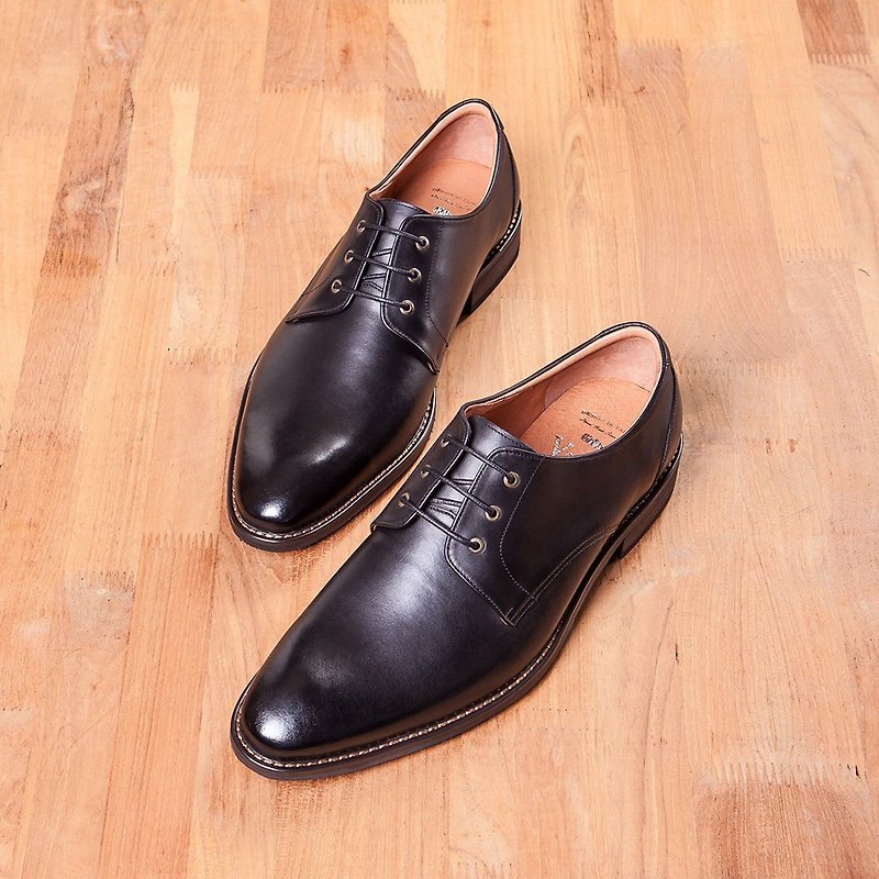 Vanger simple gentleman Derby shoes Va253 black - รองเท้าลำลองผู้ชาย - หนังแท้ สีดำ