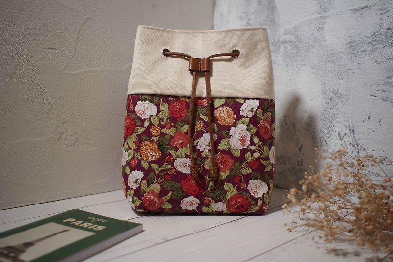 Traveler series cross-body bag / bucket bag / limited edition hand bag / vintage rose / pre-order - Messenger Bags & Sling Bags - Cotton & Hemp Red