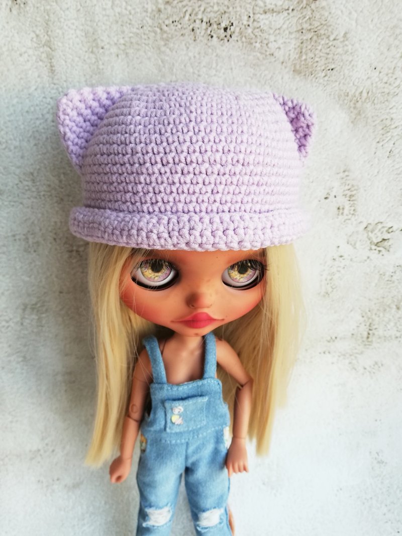 Blythe hat crochet lilac Cat - 玩偶/公仔 - 棉．麻 紫色