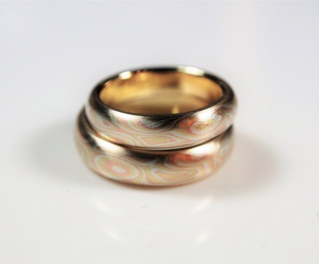 Element47 Jewelry studio~ Karat gold mokume gane wedding ring 21  (14KY/14KR/925)