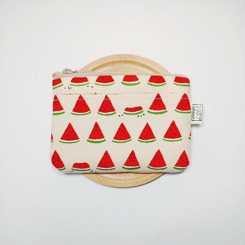 [Watermelon - Powder] Coin Purse Clutch Carrying Zipper Bag Christmas Exchange Gift - กระเป๋าคลัทช์ - ผ้าฝ้าย/ผ้าลินิน สึชมพู