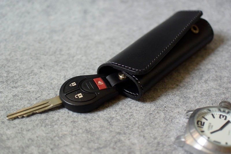 Leather key ring series key case K21 car key personality black leather - Keychains - Genuine Leather 
