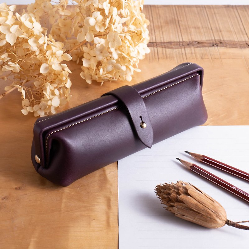Italian leather pen case Paka-pen #Plum [entrance celebration] [employment celebration] [customizable gift] - กล่องดินสอ/ถุงดินสอ - หนังแท้ สีม่วง