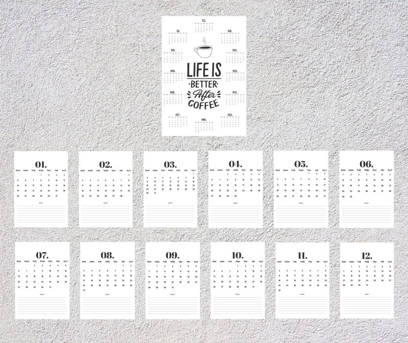 Calendar 2025 : life is better after coffee, 2025 printable calendar - 電子手帳及素材 - 其他材質 