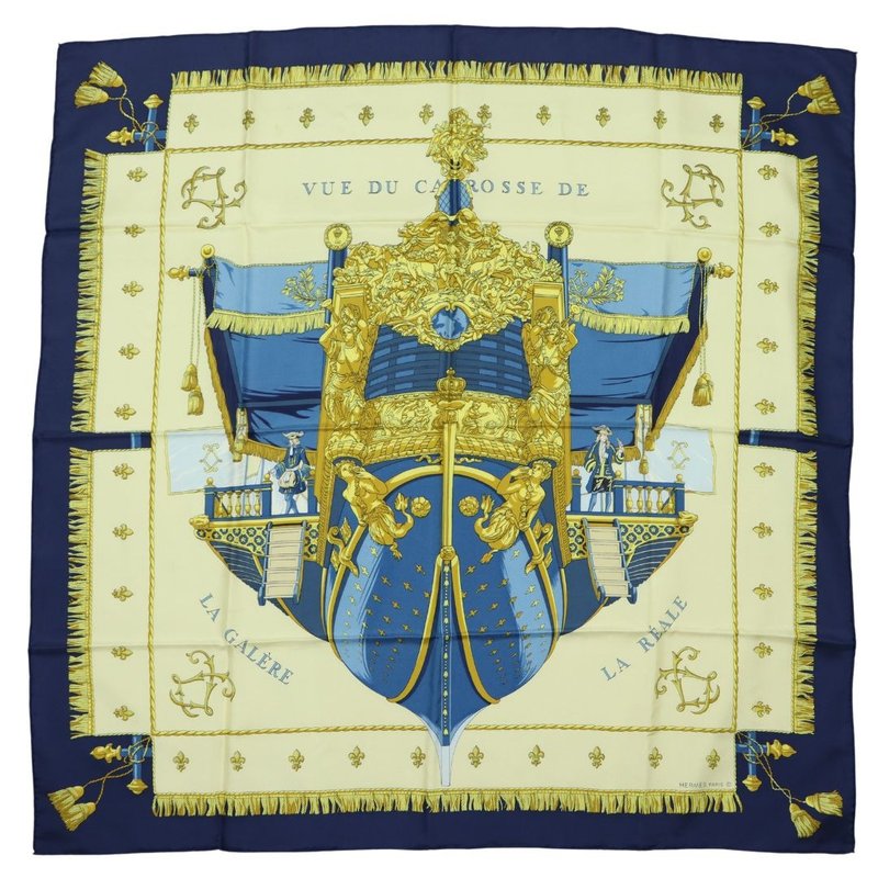 Hermes Carre 90 Keine's Coronation Navy Scarf - 01267 - ผ้าพันคอ - ผ้าไหม หลากหลายสี