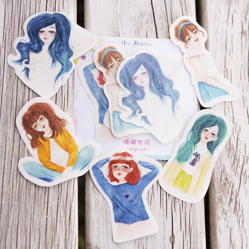 Watercolour Lethargic/Lazy Sunday Girl Planner Stickers (WT-002) - สติกเกอร์ - กระดาษ หลากหลายสี