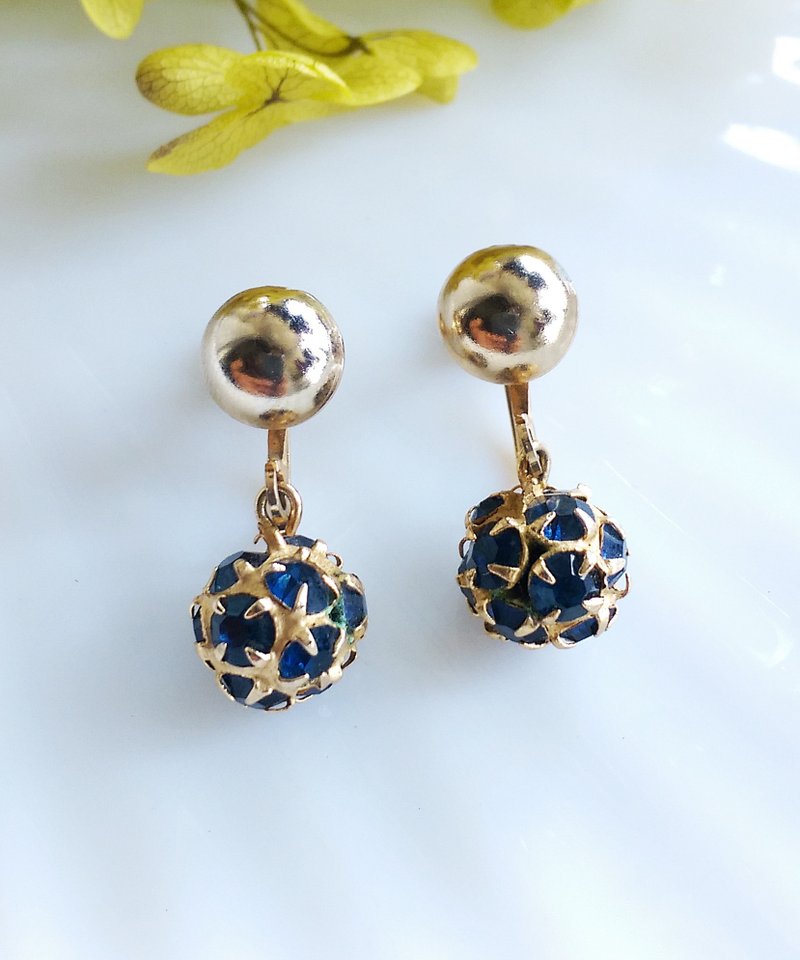 Vintage Jewelry 西洋古董飾品 垂墜 藍星 小巧 栓式耳環 - Earrings & Clip-ons - Other Metals Gold