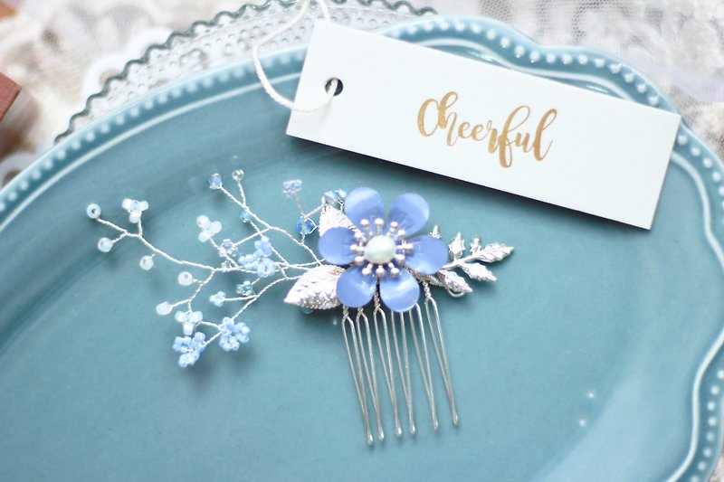 &lt;Cheerful Handmade&gt;Hand painted floral Hair Comb - Blue